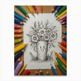 Flower Pot Coloring Page Canvas Print