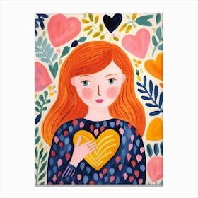 Spring Inspired Heart Pattern Illustration Of Person 1 Canvas Print