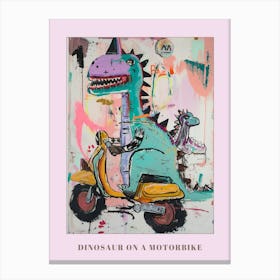 Dinosaur & Baby Dinosaur On A Motorbike Poster Canvas Print