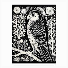 B&W Bird Linocut Falcon 3 Canvas Print
