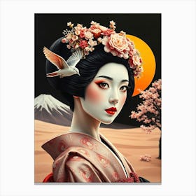 Geisha Dot Style Color Painting Canvas Print