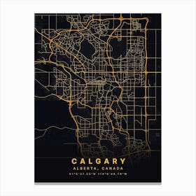 Calgary Alberta Canada Black And Gold Map Canvas Print