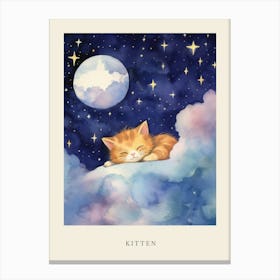 Baby Kitten 10 Sleeping In The Clouds Nursery Poster Canvas Print