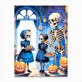 Cute Halloween Skeleton Family Painting (4) Canvas Print