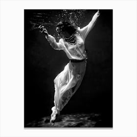 Underwater Woman In White Dress, Vintage Black and White Old Photo, Vintage Fashion Canvas Print