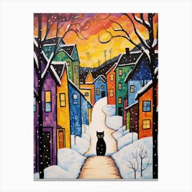 Cat In The Streets Of Rovaniemi   Finland Swith Snow 2 Canvas Print