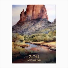 Zion National Park Watercolour Vintage Travel Poster 1 Canvas Print