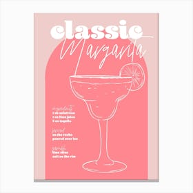 Vintage Retro Inspired Classic Margarita Recipe Pink And Dark Pink Canvas Print