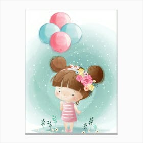 Little Girl With Balloons Canvas Print