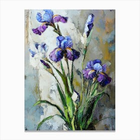 Oil Painting Still Life With Blue Violet Irises Flowers On Canvas With Texture In In The Grayscale Canvas Print