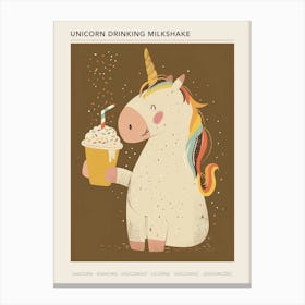 Unicorn Drinking A Rainbow Sprinkles Milkshake Muted Pastels Poster Canvas Print