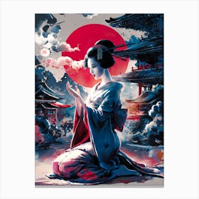 Beautiful Japanese Geisha Girl Art Painting #4 Canvas Print