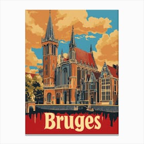 Aihrgdesign A Retro Travel Poster For Bruges Featuring The Ba 2359098e Fdad 4358 9f21 7abe427ee9ee 1 Canvas Print