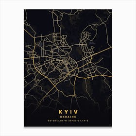 Kyiv Ukraine Black And Gold Map Canvas Print