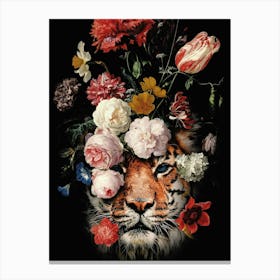 Tiger With Flowers Canvas Print