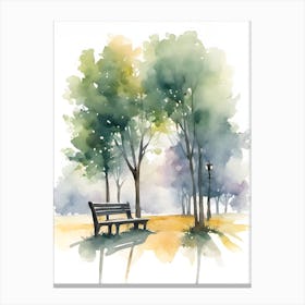 Outdoors Park Bench Beautiful Trees And Scenery Morning Canvas Print