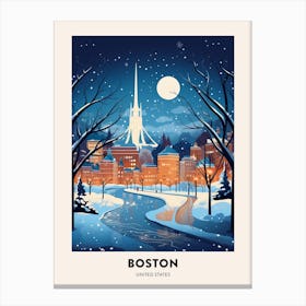 Winter Night  Travel Poster Boston Usa 3 Canvas Print
