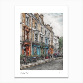 Notting Hill London Pencil Sketch 4 Watercolour Travel Poster Canvas Print