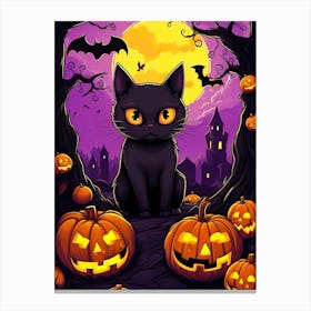 Halloween Cat With Pumpkins Canvas Print