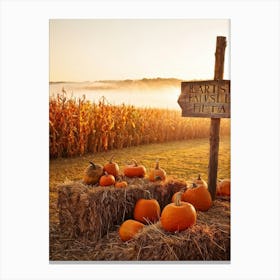 Autumn Harvest Celebration Pumpkins And Gourds Of Various Sizes Nestled In A Straw Bale Mound Flan (4) Canvas Print