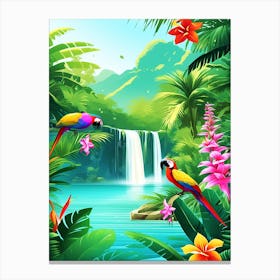 Tropical Parrots In The Jungle Canvas Print