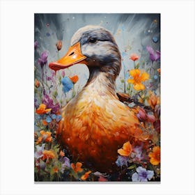 Duck In Flowers Canvas Print