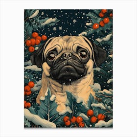 Pug In The Snow Canvas Print