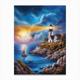 Lighthouse At Night 2 Canvas Print