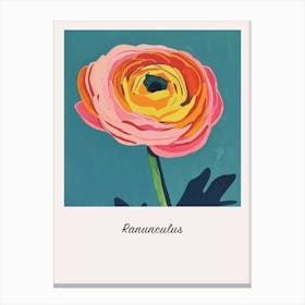 Ranunculus 1 Square Flower Illustration Poster Canvas Print