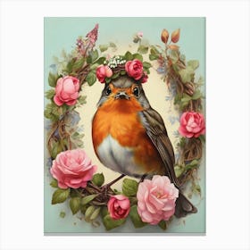 Robin With Roses Canvas Print