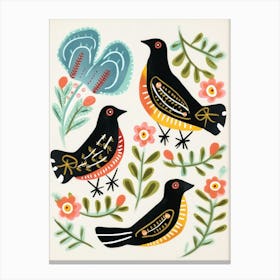 Folk Style Bird Painting Blackbird 2 Canvas Print