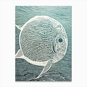 Giant Ocean Sunfish II Linocut Canvas Print