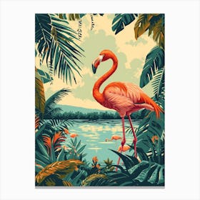 Greater Flamingo Las Coloradas Mexico Tropical Illustration 4 Canvas Print
