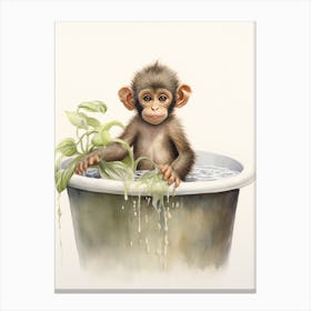 Monkey Painting In A Bathtub Watercolour 4 Canvas Print