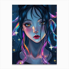 Anime Girl With Rainbow Hair Canvas Print