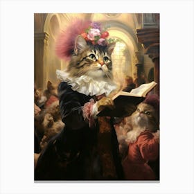 Rococo Style Cat Reading A Book Canvas Print