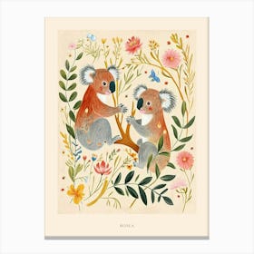 Folksy Floral Animal Drawing Koala 4 Poster Canvas Print