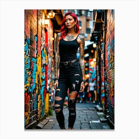 From Canvas to Queen: The Beauty of Inked Women Tattooed Girl In Alleyway Leinwandbild