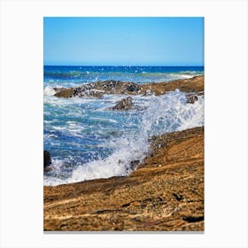 Ocean Waves Splashing On Rocks Canvas Print