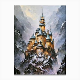 Castle In The Snow, winter, castle,a breathtaking landscape scenery,multilayer view,enchanted stunning visually,dark influenza,ink v3,oil on linen ,oil on canvas,hyperrealism, artistic masterwork,perfect painting,soft color,inspired by wadim kashin, 1 Canvas Print