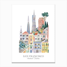 San Francisco California United States Gouache Travel Illustration Canvas Print