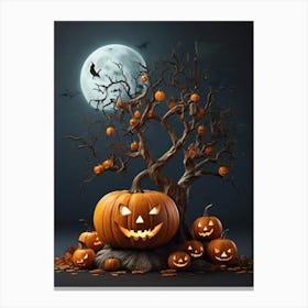 Halloween Tree With Pumpkins Canvas Print