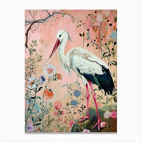 Floral Animal Painting Stork 2 Canvas Print