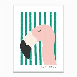 Flamingo Green Stripes Pink Canvas Print
