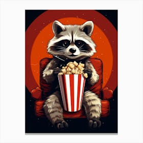 Cartoon Cozumel Raccoon Eating Popcorn At The Cinema 4 Canvas Print