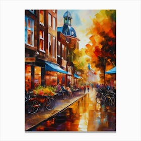 The city of Amsterdam, Netherlands, streets, cafes, passing by, the beauty of summer, oil colors.4 Canvas Print