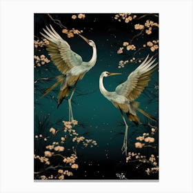 Two Cranes Flying In The Night Canvas Print