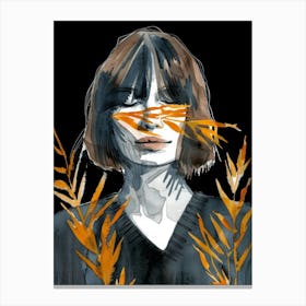 Portrait Of A Woman With Leaves 9 Canvas Print