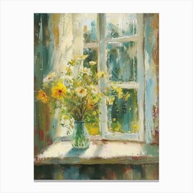 Marigold Flowers On A Cottage Window 2 Canvas Print