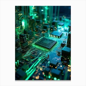 Abstract Concept Of A Cyberspace Landscape Motherboard Serving As Glowing Landscape Chips Function (6) Canvas Print